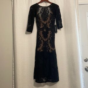 Free People For love and lemons nude midi dress with black lace overlay